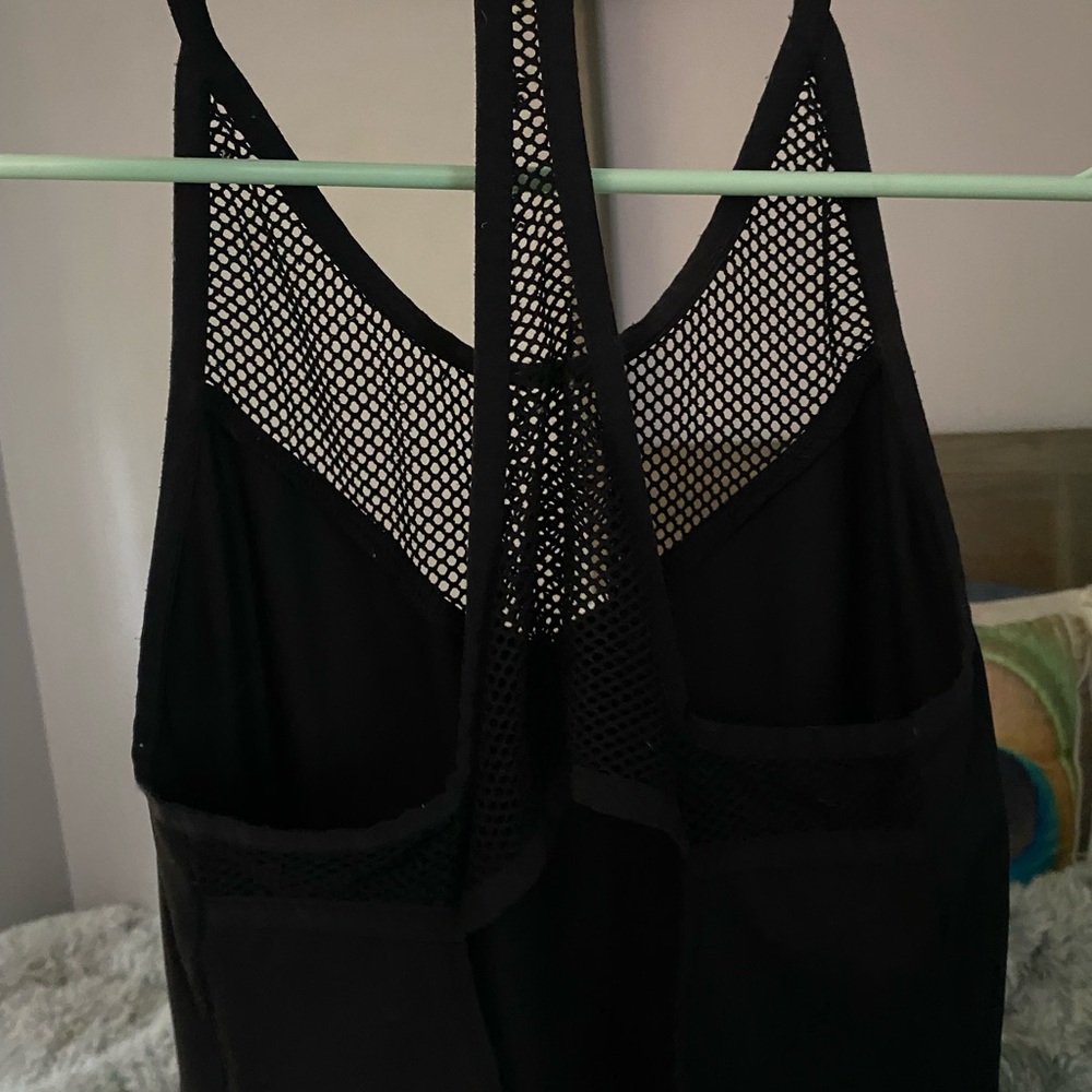 ALO Yoga Black Tank Top Open back mesh neck mesh racer back